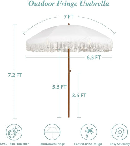 AMMSUN 7ft Patio Umbrella with Fringe Outdoor Tassel Umbrella UPF50+ Premium - Image 7