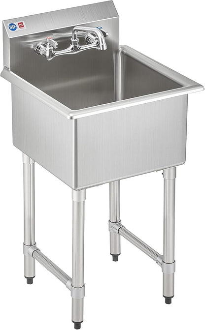 WILPREP 1-Compartment Sink, 18x18x12 in. Kitchen Sink with Strainer X-Shaped Guides Backsplash, Freestanding Single Bowl Utility Sink, Work Station Sink for Garage Kitchen Laundry Room Pet Salon