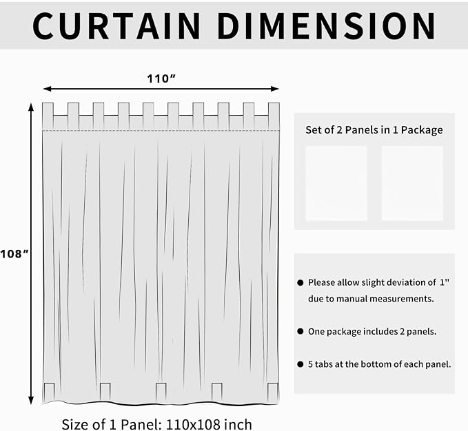 Easy-Going Outdoor Patio Curtains 2 Panels, 110x108 inch, Porch and Pergola - Image 6
