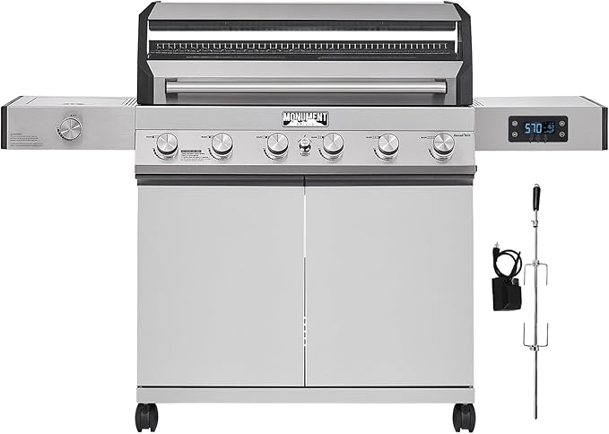 Monument Grills 6-Burner Convertible Natural Gas Smart bbq Grill Stainless Steel Denali 605 with Rotisserie Kit