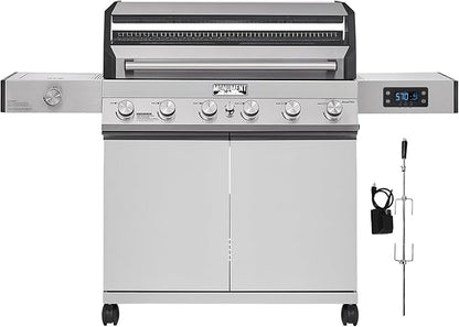 Monument Grills 6-Burner Convertible Natural Gas Smart bbq Grill Stainless Steel Denali 605 with Rotisserie Kit