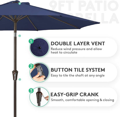 JEAREY 9FT Outdoor Patio Umbrella, Market Umbrella, Deep Blue | Outdoor Table - Image 2