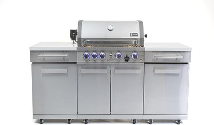 Mont Alpi MA-957RS Propane Natural Gas 5-Burner Compact Outdoor Kitchen Gas Barbecue Grill Island in Stainless Steel with Infrared Rear Burner + Storage Cabinets + Rotisserie Kit & Full Weather Cover