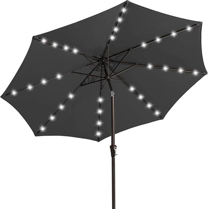 JEAREY 9' Patio Umbrella with Solar Lights, LED Umbrella, Tilt & Crank UV by JEAREYOutdoorsCollection