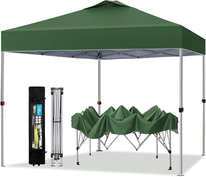 PHI VILLA 10x10 Pop Up Canopy Tent Easy Outdoor Sun Shade for Events Party Tent, 100 Sq. Ft of Shade, Green
