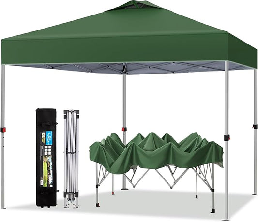 PHI VILLA 10x10 Pop Up Canopy Tent Easy Outdoor Sun Shade for Events Party Tent, 100 Sq. Ft of Shade, Green