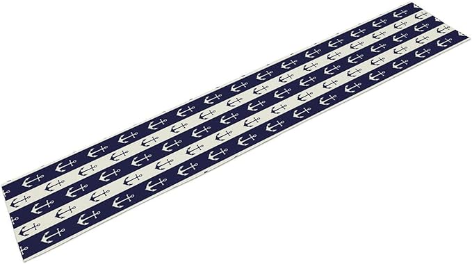 Nautical Anchor Table Runner, Ocean Beach Coastal Beach Stripe Background Theme Table Runner for Dining Kitchen Party Holidays Home 13x36in