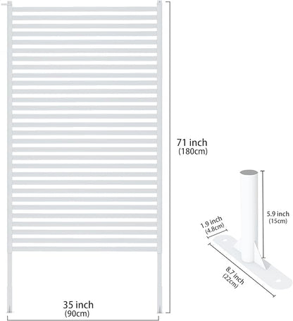 Outdoor Privacy Screen Fence with Feet Stand 3FT x 6FT, Freestanding Fence Privacy Screen for Outside, Metal Pipes and Slats Panels Divider Stake for Garden Patio Balcony Backyard White