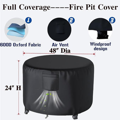 Chinchilla Heavy Duty 48 Inch Round Fire Pit Cover - 100% Waterproof & Weatherproof, Durable All-Season Protection for 45/46/47/48 Inch Propane Fire Pits and Tables