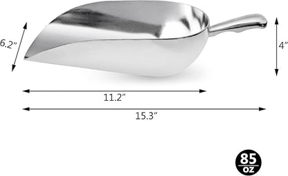 New Star Foodservice 34608 One-Piece Cast Aluminum Round Bottom Bar Ice Flour Utility Scoop, 85-Ounce, Silver (Hand Wash Only)