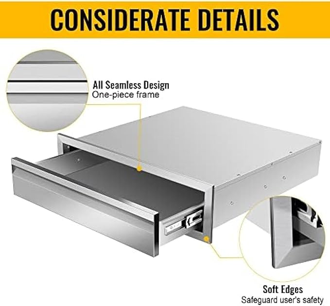 Outdoor Kitchen Stainless Steel Triple Access BBQ Drawers With Handle For BBQ Island Patio Grill Station,Single Drawer