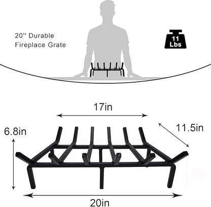Heavy Duty Solid Steel Fire Grate - 20 Inch Wood Log Rack for Indoor Hearth, Outdoor Fire Pit & Chimney