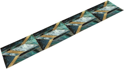 Marble Table Runner, Dark Green Gold Modern Mosaic Design Table Runner Decoration for Kitchen Family Dinner Table Holiday Party Farmhouse 13x120in