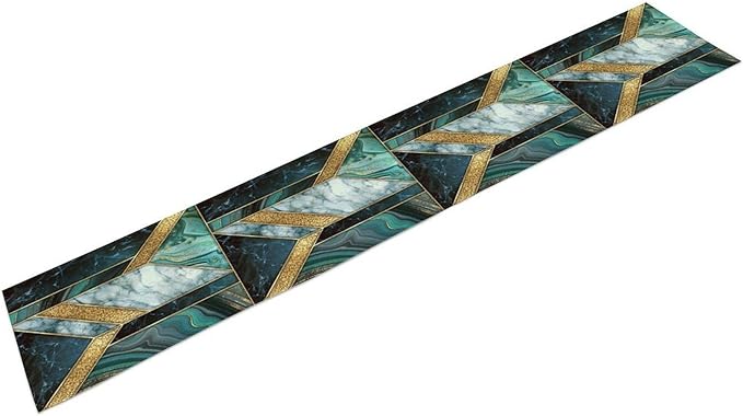 Marble Table Runner, Dark Green Gold Modern Mosaic Design Table Runner Decoration for Kitchen Family Dinner Table Holiday Party Farmhouse 13x90in