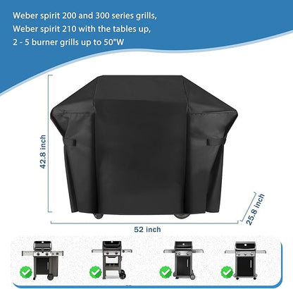 Grill Cover for Weber Spirit 200 and 300 Series for Outdoor Grill, 52 Inch 600D Waterpoorf BBQ Cover, Waterproof Weber 7106 Fade Resistant Barbecue Cover