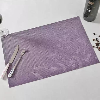 Leaf Placemats Set of 6, Non-Slip Heat-Resistant 18" x 12" Vinyl Washable Placemats for Kitchen Indoor Outdoor Party Birthdays Weddings Decoration (Purple)