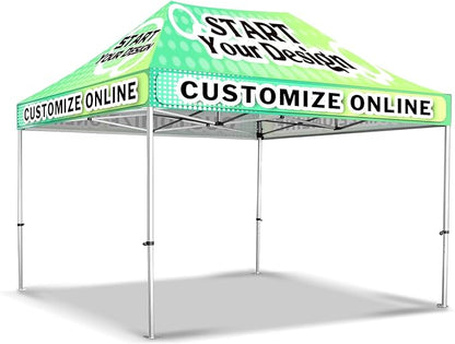 10x15FT Custom Pop Up Canopy Tent with Logo Personalized Trade Show & Event Heavy Duty Aluminum Folding Canopy Tent for Outdoor Markets, Business Branding Advertising