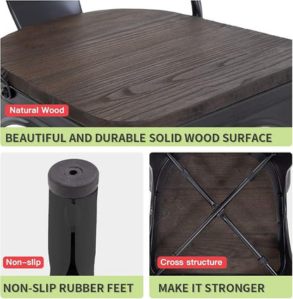 FDW | Metal Dining Chairs with Wooden Seat | Set of 4 | Black | Stackable Tolix - Image 6