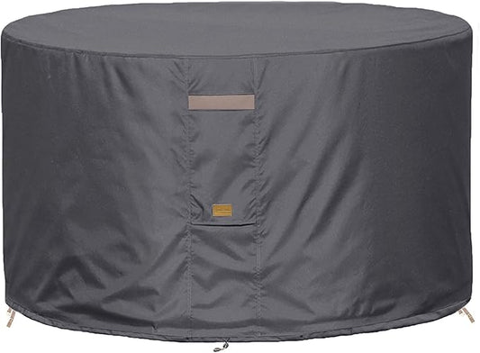 Fire Pit Cover 600D Heavy Duty Waterproof Fabric With PVC Coating Round 40" Dia x 20" H Dark Grey Fits 35-38 inch Fire Pit Table Fade Resistant Outdoor Firepit Cover