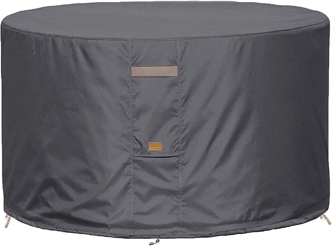 Fire Pit Cover 600D Heavy Duty Waterproof Fabric With PVC Coating Round 44" Dia x 24" H Dark Grey Fits 40-42 inch Fire Pit Table Fade Resistant Outdoor Firepit Cover