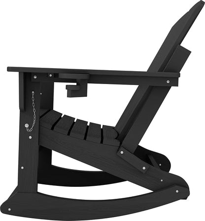 Adirondack Rocking Chair with Ottoman and Cup Holders | HDPE Porch Rocker - Image 9
