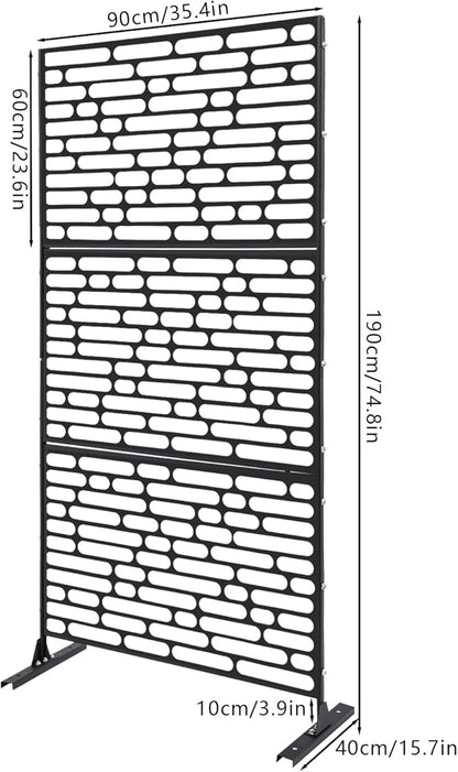 Outdoor Metal Privacy Screen with Stand, 35.4" W x 75" H Freestanding Metal Slatted Decorative Privacy Screen and Panels for Patio Garden Balcony Porch (Black Rounded Rectangle)