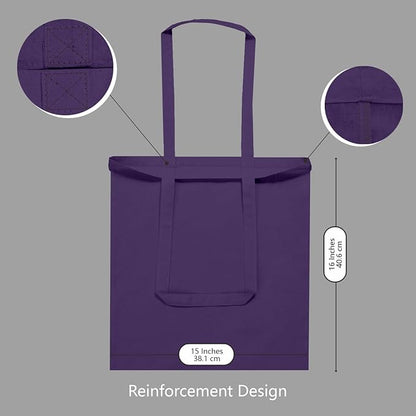 TOPDesign 24-Pack Economical 16"x15" Deep Purple Cotton Tote Bags, Lightweight Medium Reusable Grocery Shopping Cloth Bags, Suitable for DIY, Advertising, Promotion, Gift, Activity