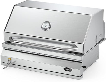 Hygrill Charcoal Grill Head for Outdoor Kitchen, 32-inch Stainless Steel Built-In Grill with Insulated Hood, Temperature Gauge and Fabric Cover