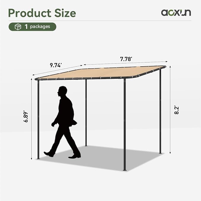 Aoxun 10x8 Lean-to Gazebo, Sloped Roof Pergola Porch Canopy Awning - Image 5