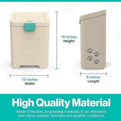PawPail Pet Waste Station with Activated Carbon Filter and DualVent Odor Control - Outdoor Dog Poop Trash Can with 200 Dog Poop Bags - 19 Liter, Beige