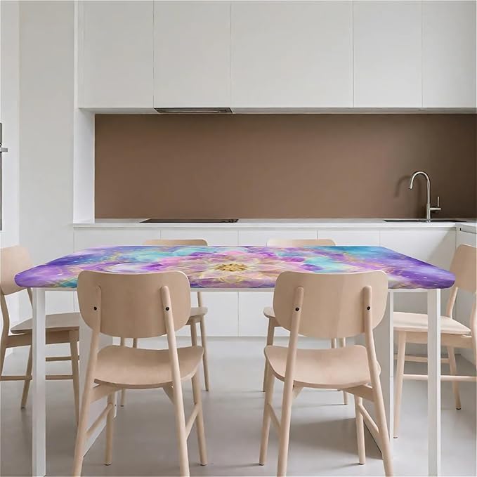Rectangle Table Cloth Cover Waterproof Elastic Fitted Polyester Fitted Tablecloths for 6 Foot Tables for Indoor,Picnic, Camping, Outdoor （72" x 30"，Datura）