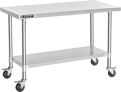 DuraSteel 30x60 NSF Stainless Steel Cart - Heavy Duty Food Prep Table with Undershelf - Rolling Kitchen Island on Wheels for Commercial Restaurant Kitchen, Garage, Outdoor Cooking, BBQ Grill, Counter