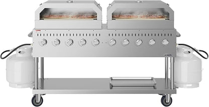 72 in. Commercial Outdoor Propane Gas Grill with Two 36 in. Pizza Ovens in Stainless-Steel, ETL Listed (CGKIT7-P36P36)
