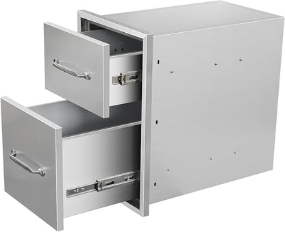 Outdoor Kitchen Drawers 14"Wx21"Hx21"D Flush Mount Access 2-Drawer BBQ Stainless Steel Drawers with Handle for Outdoor Kitchen Island or Grill Station