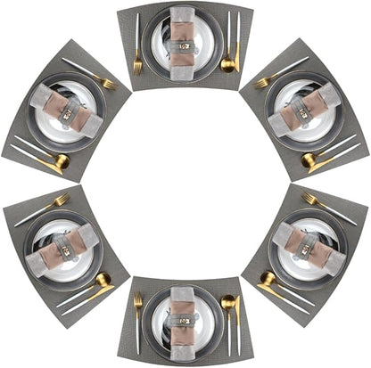 Faux Leather Placemats for Round Table, Waterproof Oil-Proof Wipeable Reversible Dining Table Place Mats Set of 6, Heat Resistant PU Table Mats for Dinner Party Table Decoration, Grey
