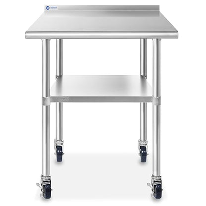 GRIDMANN Stainless Steel Table 36 in. x 24 in., NSF Commercial Kitchen Prep & Work Table w/Backsplash and Wheels