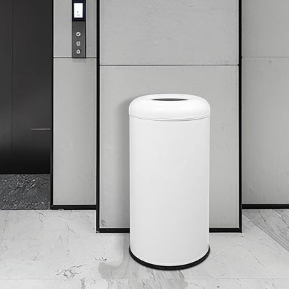15.5 Gallon Commercial Trash Can, Round Open Top Waste Bin for Indoor and Outdoor, Stainless Steel Trash Bin with Lid, Durable Metal Garbage Can for Restaurant, Kitchen, Office, White