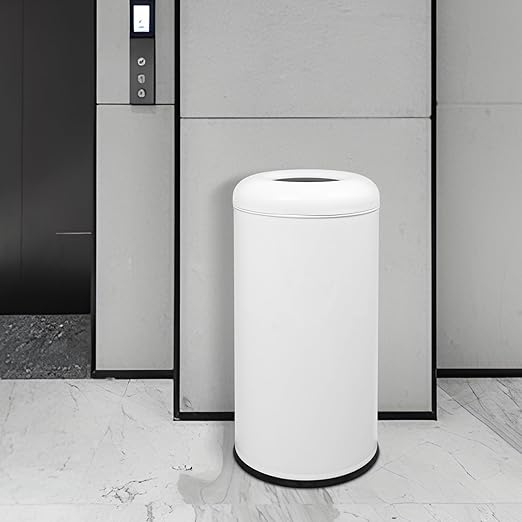 15.48 Gallon Commercial Trash Can, White Open Top Outdoor Indoor Waste Container Stainless Steel Large Garbage Enclosure with Lid, 15 x 30.7 inch