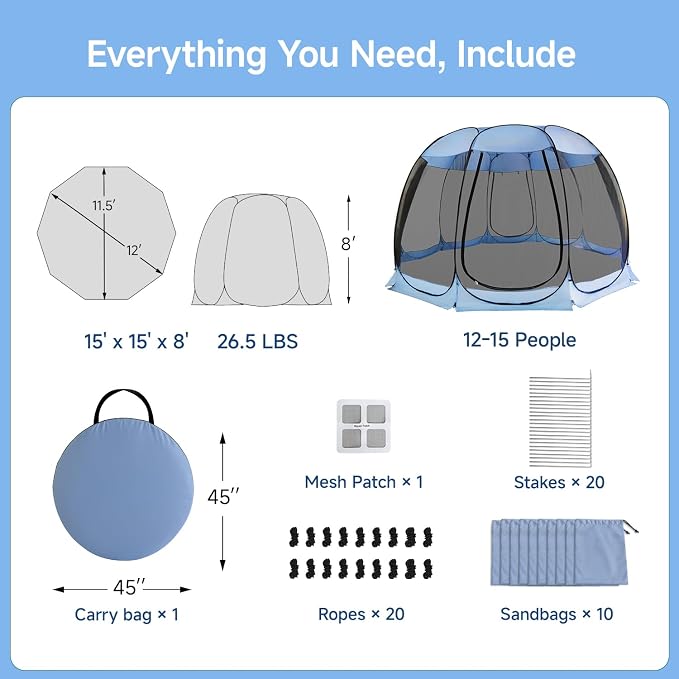 Alvantor Pop Up Screen House Tent, Instant Outdoor Gazebo - Image 8
