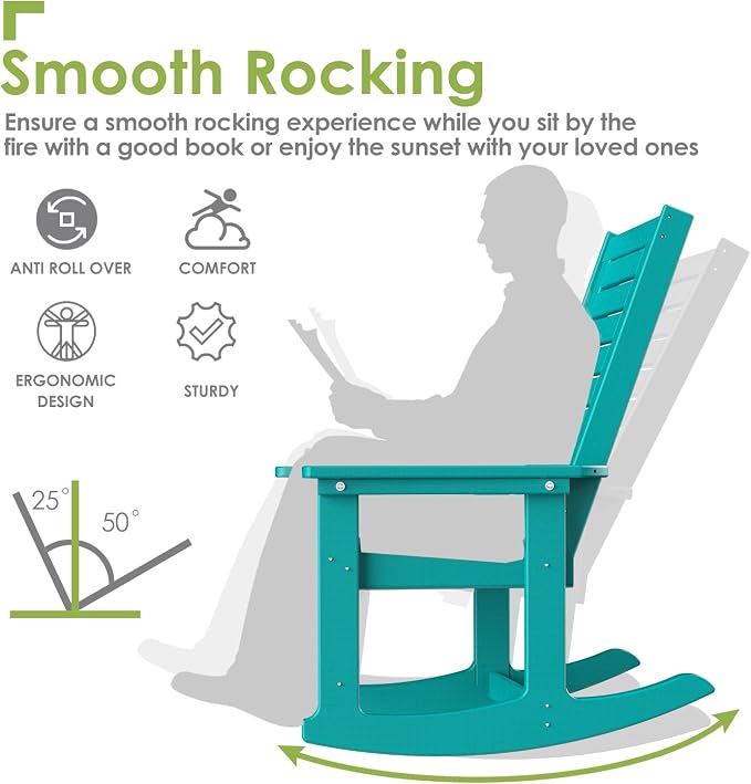 GREENVINES Oversized Outdoor Rocking Chair, HDPE Rocker, Aqua | 21.7" Wide Seat - Image 4