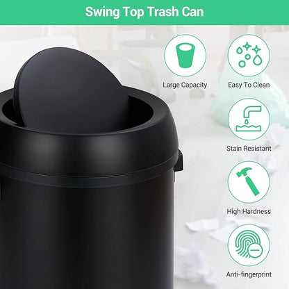 Commercial Grade Stainless Steel Kitchen Trash Can, 65L (17 Gallon) Heavy Duty Round Garbage and Recycling Bin with Fingerprint-Proof Swing Lid, Durable Indoor and Outdoor Use