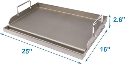 Utheer Cast Iron Griddle for Gas Grill, 25" x16" Flat Top for Outdoor Grill Rectangular Plate with Removable Handles for Charcoal Camping, Tailgating, and Parties