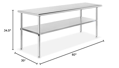 GRIDMANN Stainless Steel Work Table 60 x 30 Inches, NSF Commercial Kitchen Prep Table with Under Shelf for Restaurant and Home