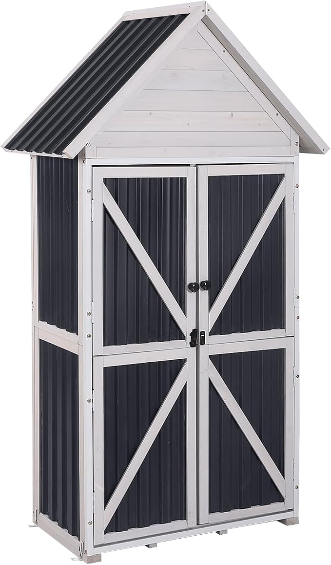 GUTINNEEN Outdoor Storage Cabinet, Wood & Metal Frame Garden Storage Shed by GUTINNEEN