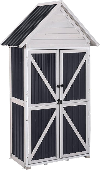 GUTINNEEN Outdoor Storage Cabinet, Wood & Metal Frame Garden Storage Shed by GUTINNEEN
