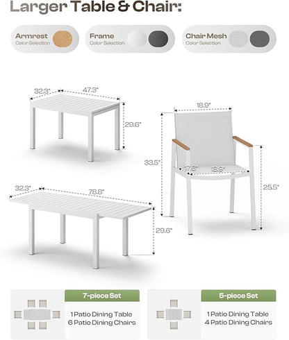 Outdoor Dining Chairs Set of 2, Aluminum Patio Dining Chairs with Textilene Fabric & HDPS Armrest for Ergonomic Design, All-Weather Outdoor Furniture for Garden and Indoor, White