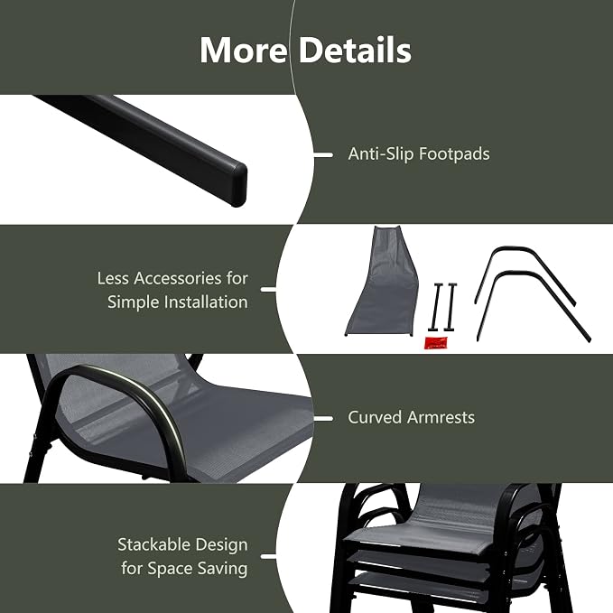 S AFSTAR Outdoor Chairs Set of 4, Stackable Patio Chairs - Image 6