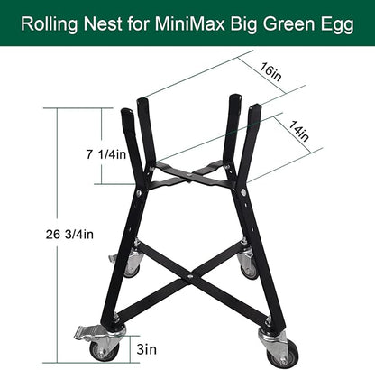 MinMax Big Green Egg Nest, Grill Stand for Big Green Egg Accessories, Rolling Nest with Heavy Duty Locking Caster Wheels Powder Coated Steel for BGE Smoker Kamado Joe Accessories