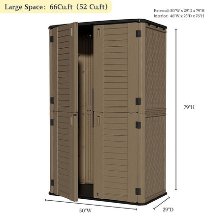 ZZM Large 67 Cu.ft Waterproof Storage Shed, Outdoor Storage Cabinet，Durable Resin Sheds for Patio Furniture, Garden Tools, Pool Accessories, Mower Storage (Coffee)