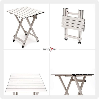 SUNNYFEEL Folding Camping Table - Lightweight Aluminum Portable Picnic Table, 18.5L x 18.5W x 24.5H Inch for Cooking, Beach, Hiking, Travel, Fishing, BBQ, Indoor Outdoor Small Foldable Camp Tables